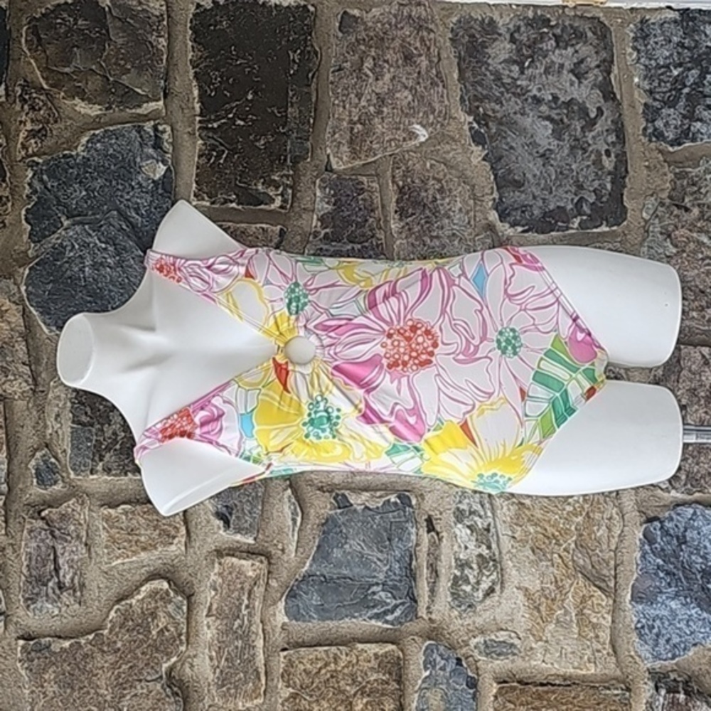 Lilly Pulitzer Floral One Piece Swimsuit in White/Multicolor Print Size 10